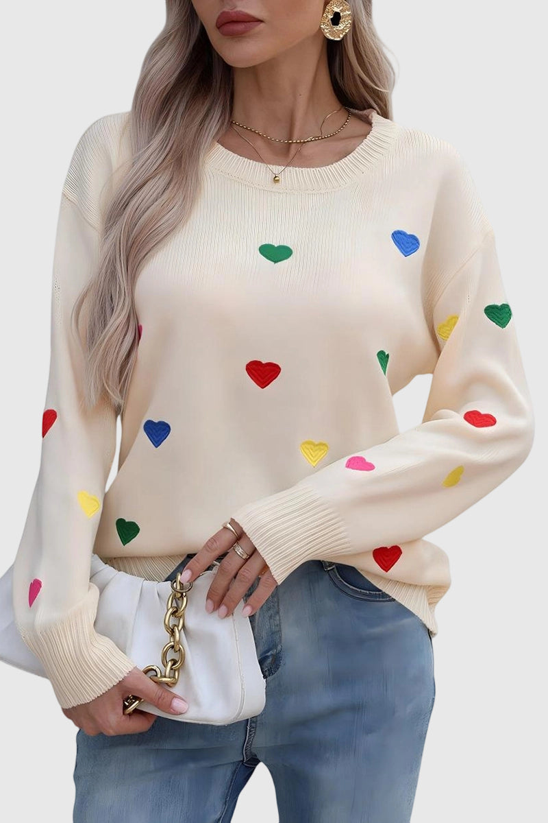 Heart Pattern Long Sleeve Sweater
