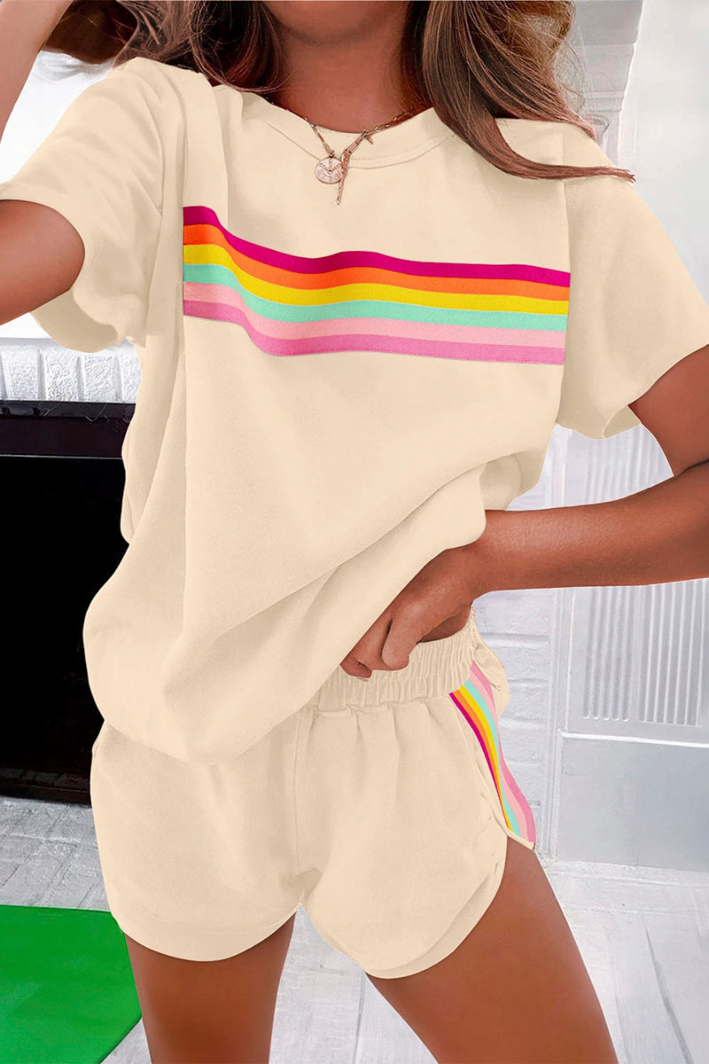 Striped Detail Athleisure 2pcs Short Set