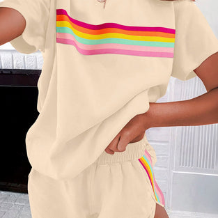 Striped Detail Athleisure 2pcs Short Set