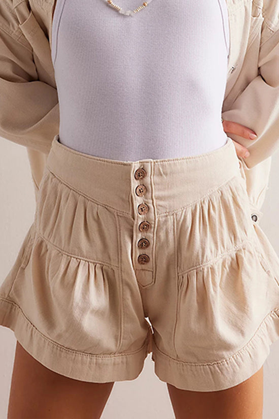 Button-Up High-Waist Denim Shorts