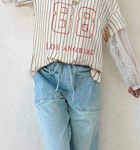 Graphic Lace Faux Two Piece V Neck Top