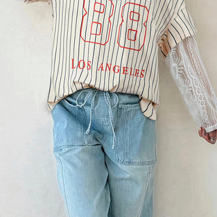 Graphic Lace Faux Two Piece V Neck Top