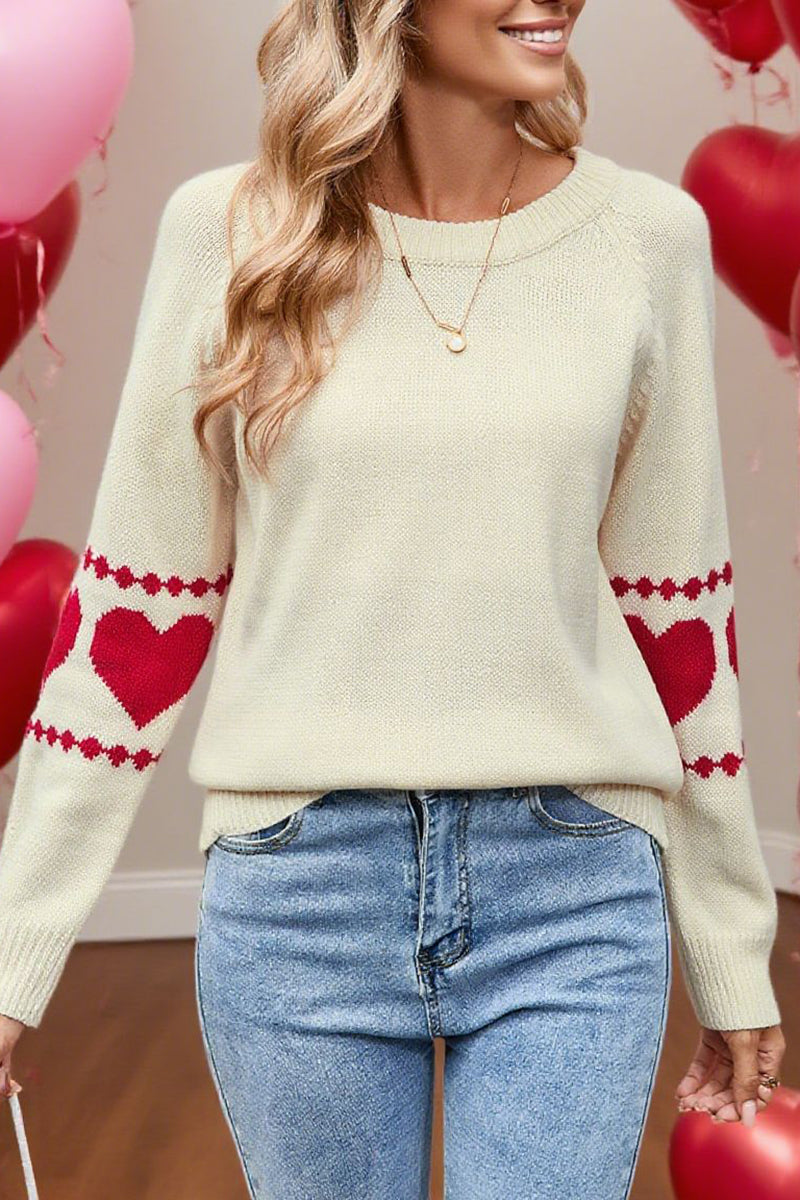 Heart Patterned Long Sleeve Sweater