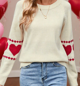 Heart Patterned Long Sleeve Sweater
