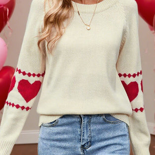 Heart Patterned Long Sleeve Sweater
