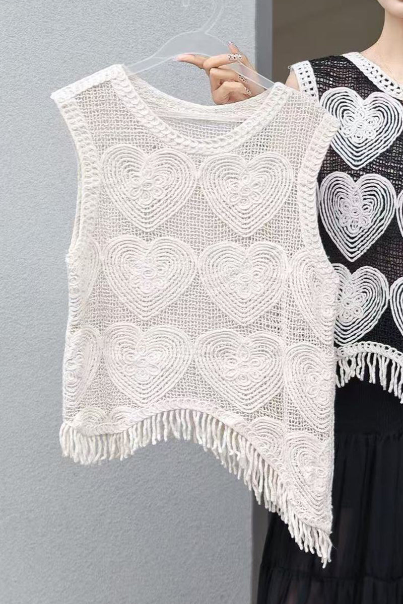 Heart Pattern Fringed Vest