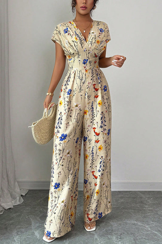 Floral V-Neck Sleeveless Jumpsuit