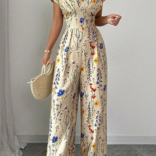 Floral V-Neck Sleeveless Jumpsuit