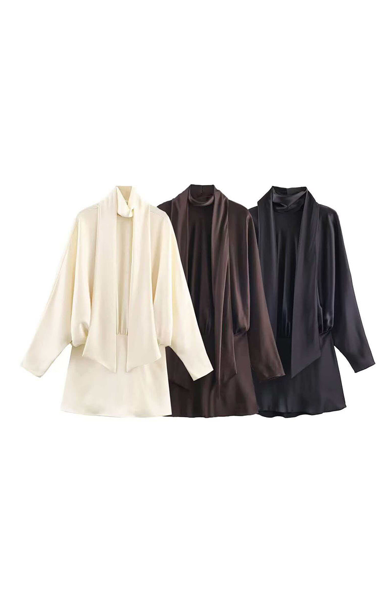 Draped Scarf Neck Long Sleeve Casual Dress