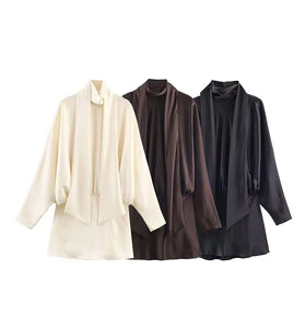 Draped Scarf Neck Long Sleeve Casual Dress