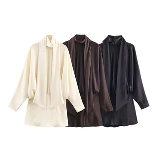 Draped Scarf Neck Long Sleeve Casual Dress