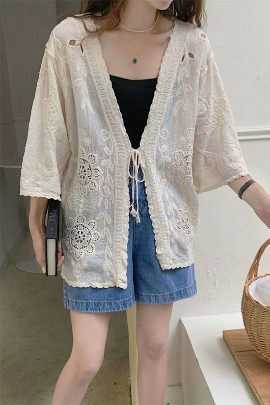 Floral Pattern Open-Front Blouse