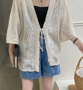 Floral Pattern Open-Front Blouse