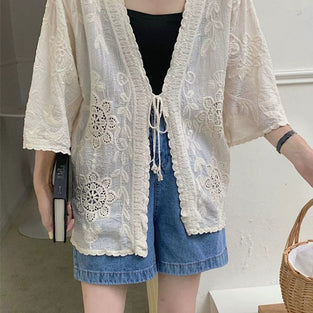 Floral Pattern Open-Front Blouse