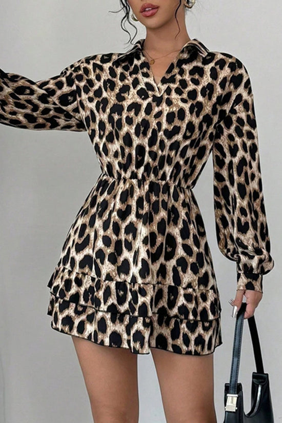 Leopard Print Ruffled Casual Dress