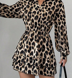 Leopard Print Ruffled Casual Dress