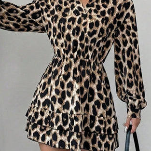 Leopard Print Ruffled Casual Dress