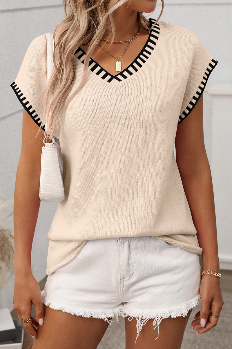 Striped Trim V-Neck Sweater Vest