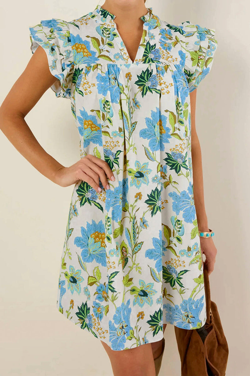 Floral Print Ruffled Short Sleeve Mini Dress