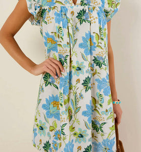 Floral Print Ruffled Short Sleeve Mini Dress