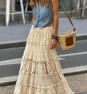 Bohemian Midi Skirt with Intricate Patterns