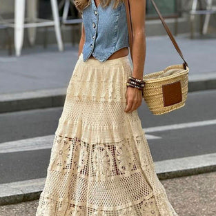Bohemian Midi Skirt with Intricate Patterns