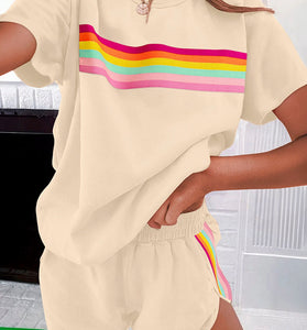Striped Detail Athleisure 2pcs Short Set