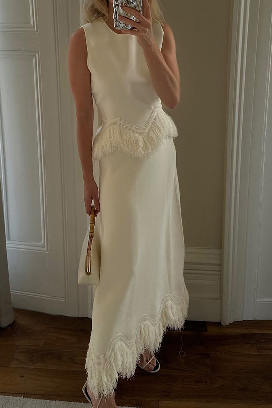 Fringed Sleeveless Skirt Set