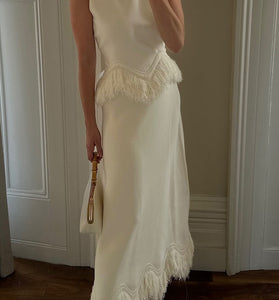 Fringed Sleeveless Skirt Set