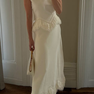 Fringed Sleeveless Skirt Set