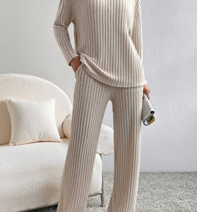 Ribbed V-Neck Pants Set