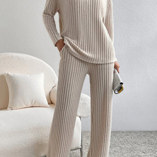 Ribbed V-Neck Pants Set