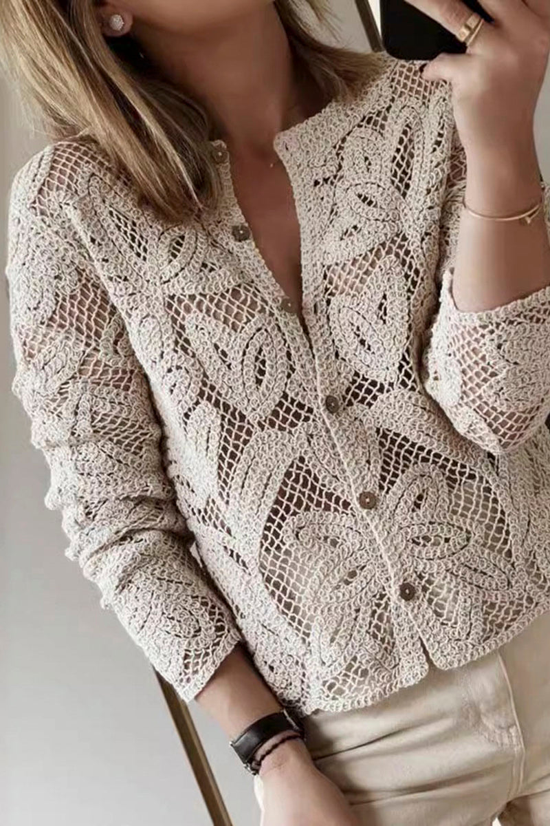 Elegant Crochet Button-Up Shirt