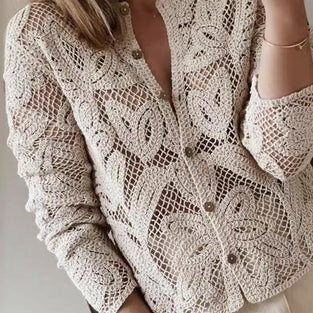 Elegant Crochet Button-Up Shirt