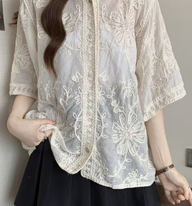 Floral Patterned Sheer Blouse
