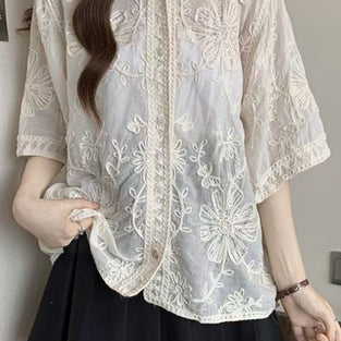 Floral Patterned Sheer Blouse