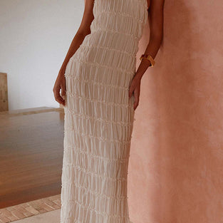 Textured Halter Midi Dress