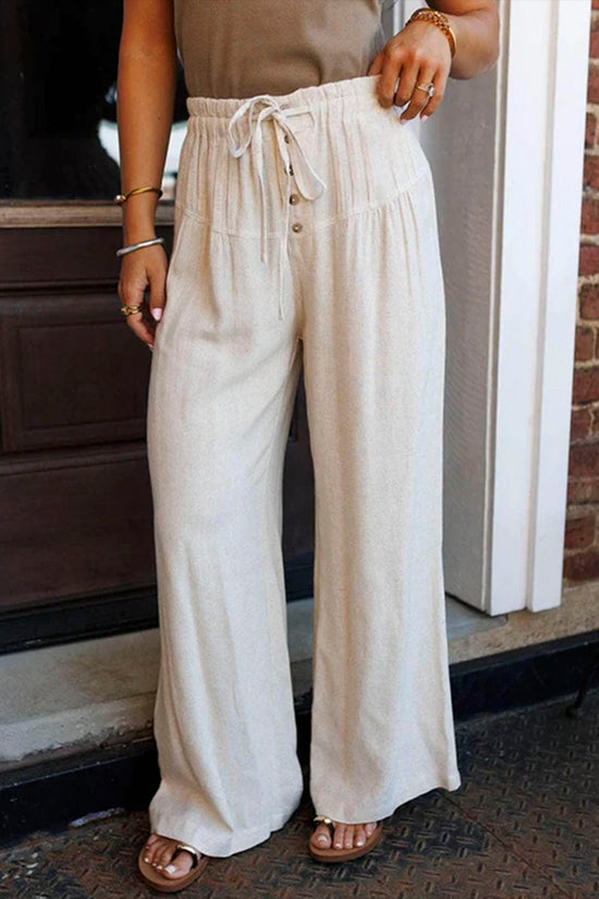 Drawstring Pleated Wide Leg Pants