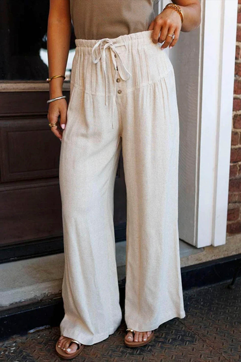 Drawstring Pleated Wide Leg Pants