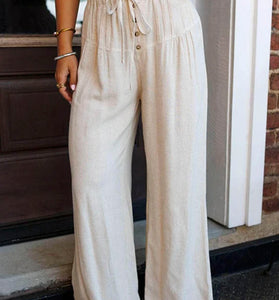 Drawstring Pleated Wide Leg Pants