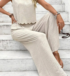 Scalloped Edge Sleeveless Pants Set