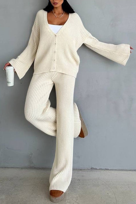 Ribbed Button-Up Pants Set
