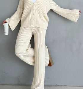 Ribbed Button-Up Pants Set