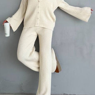 Ribbed Button-Up Pants Set