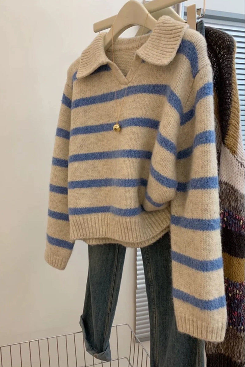 Striped Collared Knit Sweater