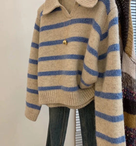 Striped Collared Knit Sweater