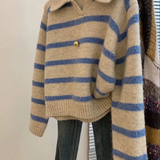 Striped Collared Knit Sweater