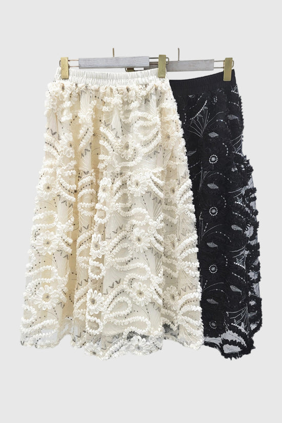 Floral Appliqué Midi Skirt