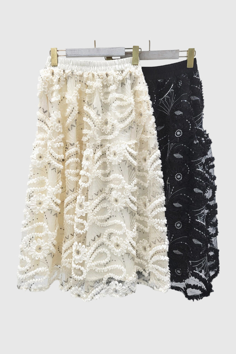 Floral Appliqué Midi Skirt