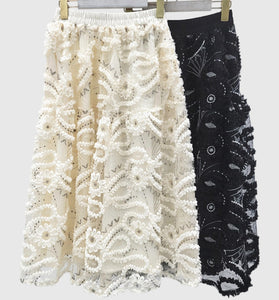 Floral Appliqué Midi Skirt